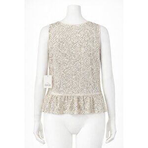 CeCe Women Sequin Peplum Top Sleeveless Champagne Silver Party Blouse M